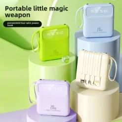 Xiaomi 20000mAh Power Bank with Built-in Cable - External Battery Charger for iPhone, Samsung, iPad