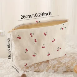 Alternative view of Cherry Corduroy Makeup Bag - Lightweight Zipper Storage with Lining for Makeup Enthusiasts