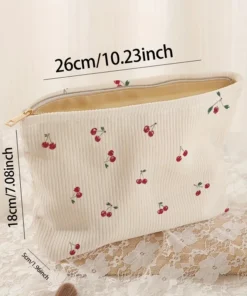 Alternative view of Cherry Corduroy Makeup Bag - Lightweight Zipper Storage with Lining