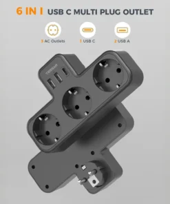 Alternative view of Multiple EU Standard USB Socket Wall Power Strip 6-In-1 Plug Socket with 3 AC Outlets Adapter Wall Charger for Home Office