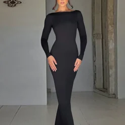 Alternative view of Bodycon Maxi Dress with Long Sleeves and Backless Design for Women at Evening Parties