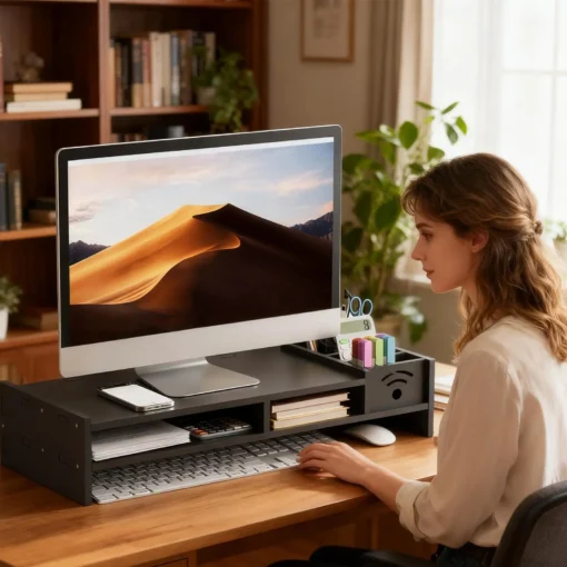 Computer Monitor Stand with 2-Tier Design and 4.3 Inch Height for Home Office Use - Image 5