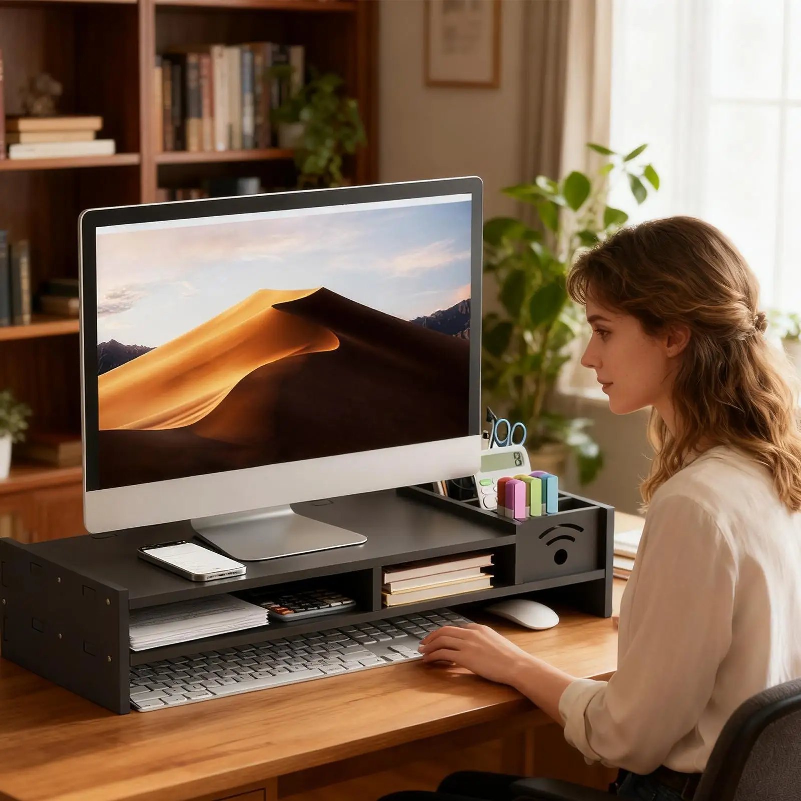 Computer Monitor Stand with 2-Tier Design and 4.3 Inch Height for Home Office Use - Image 5