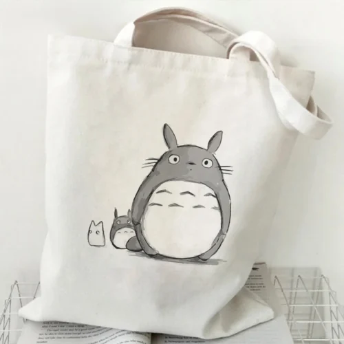 Totoro Studio Ghibli Fashion Print Ladies Shopping Bag Handbag Foldable Reusable Harajuku Style Bag Student Tote Bag Storage Bag
