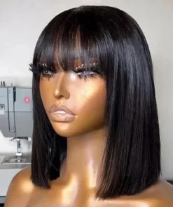 Short Bob Wig with Bangs Straight Human Hair Bob with Bangs Wig Human Hair 180% Density Straight Bang Bob Wig For Women