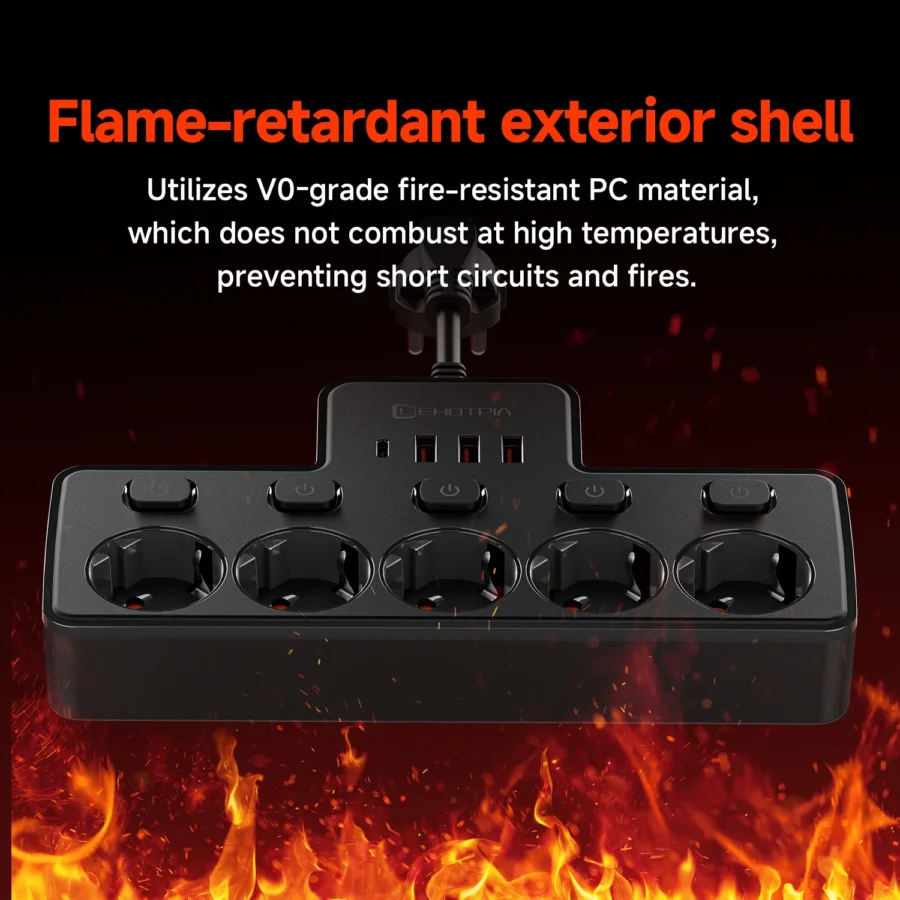 2500W EU AC Plug Power Strip Independent Switch Wall Mounted European Standard Plug Socket Network Filter With USB C Charging - Image 5