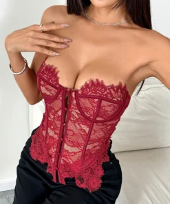 Alternative view of women lace bandeau sleeveless tops vest push up coquette corset crop cami slim waist sexy tank tube top camisas women clothes