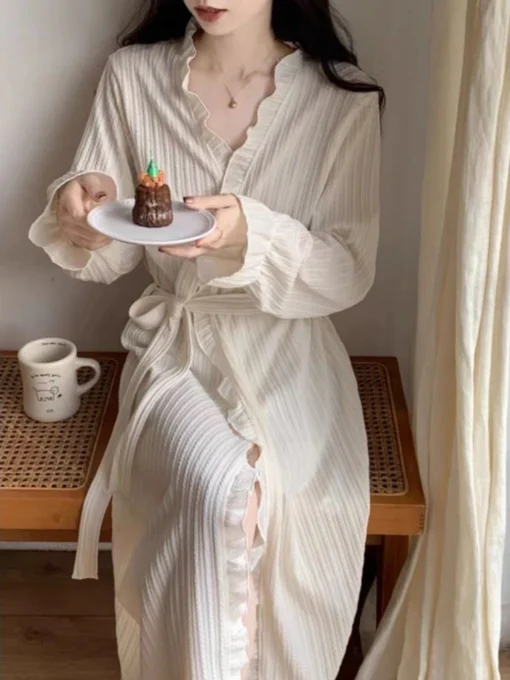 Solid Robes for Women in Korean Style with Breathable Fabric for Casual Spring Outwear - Image 3