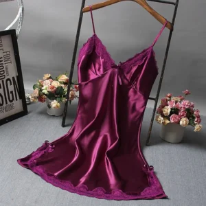 Lace Patchwork Camisole Nightgown with Wedding Dress Design for Women - Purple