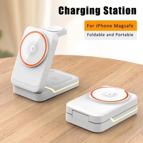 3 in 1 Magnetic Foldable Travel Fast Wireless Charger Stand For Magsafe iPhone 16 15 14 13 12 Pro Apple Watch 2-9 SE Airpods Pro