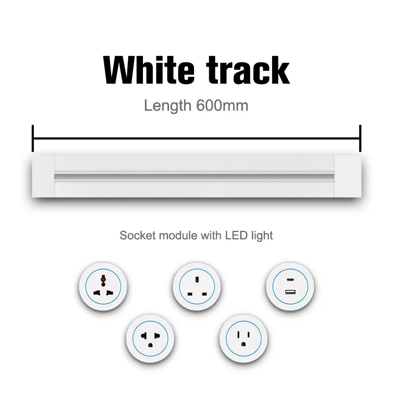Track Socket Kitchen Wall Outlet, FR EU US UK Universal Standard Round Romovable Adapter Plug,Electrical Outlet with USB, white - Image 2