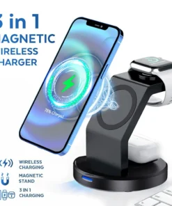 Alternative view of Magnetic Wireless Charger Stand for iPhone, Apple Watch, and AirPods - Fast Charging Dock