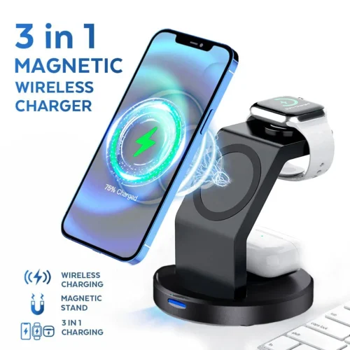 Alternative view of Magnetic Wireless Charger Stand for iPhone, Apple Watch, and AirPods - Fast Charging Dock