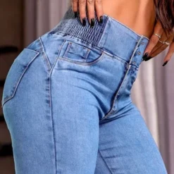 High Waist Button Front Jeans with Elegant Design for Women