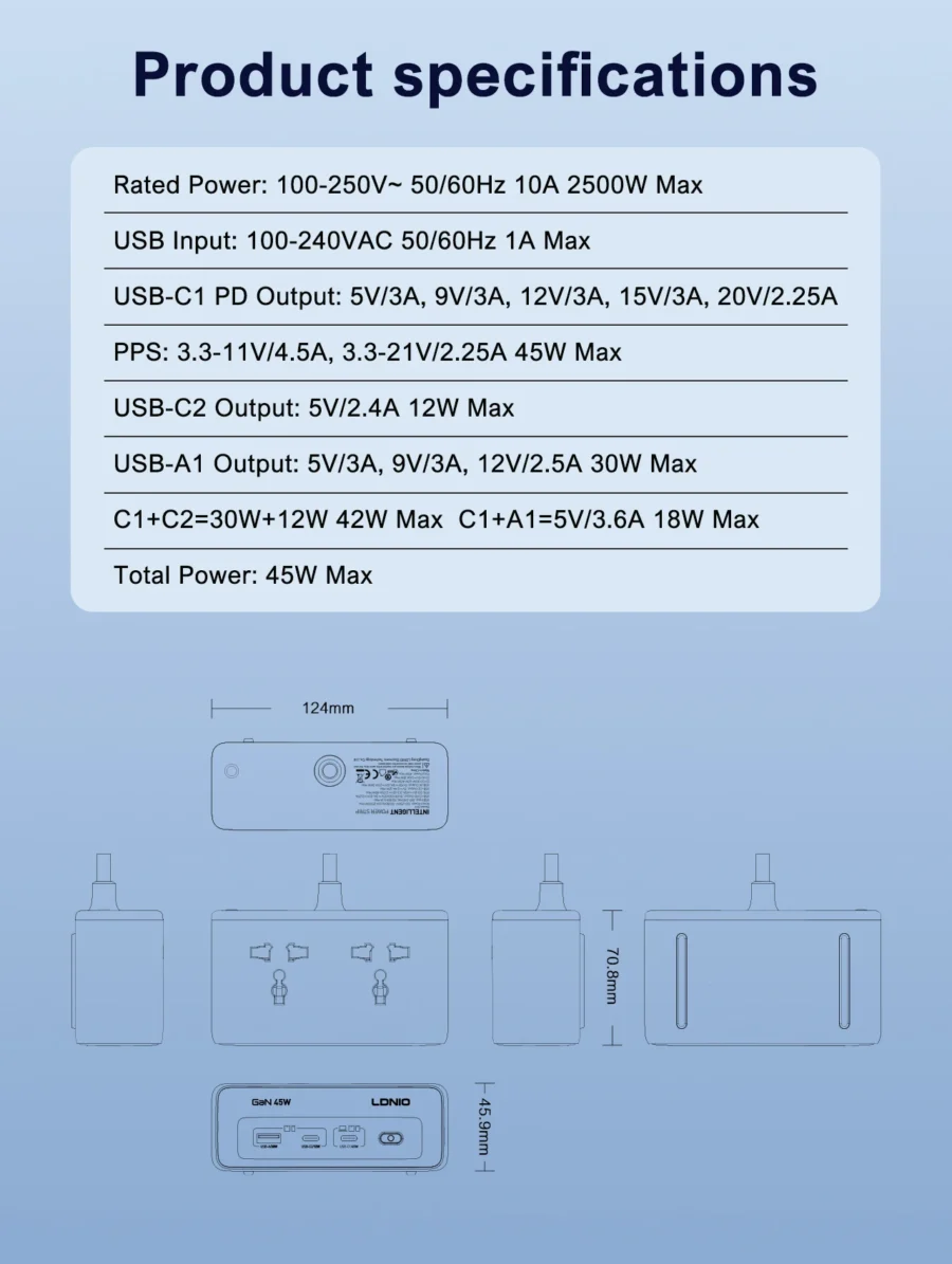 LDNIO Fast Charger Cube Power Strip 2M Electric Extension Power Cord 45W Type C Charging Station Us UK Eu Kr Usb Plug Adapter - Image 6