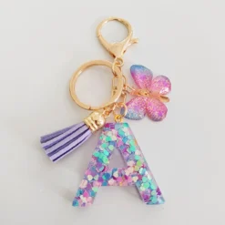 Fashion Butterfly Fringe Keychain with Initial A-Z Letters for Ladies and Students