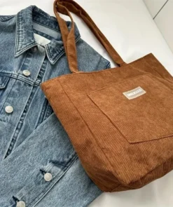 Alternative view of Large Capacity Shoulder Bag Trendy Corduroy Tote Bag Solid Color Ladies Handbag With Front Pocket