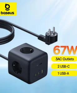Baseus 67W GaN Charger Fast Power Strip USB-C Fast Charging 3AC Outlet 6 in 1 Desktop Station For Laptop iPhone Samsung Xiaomi