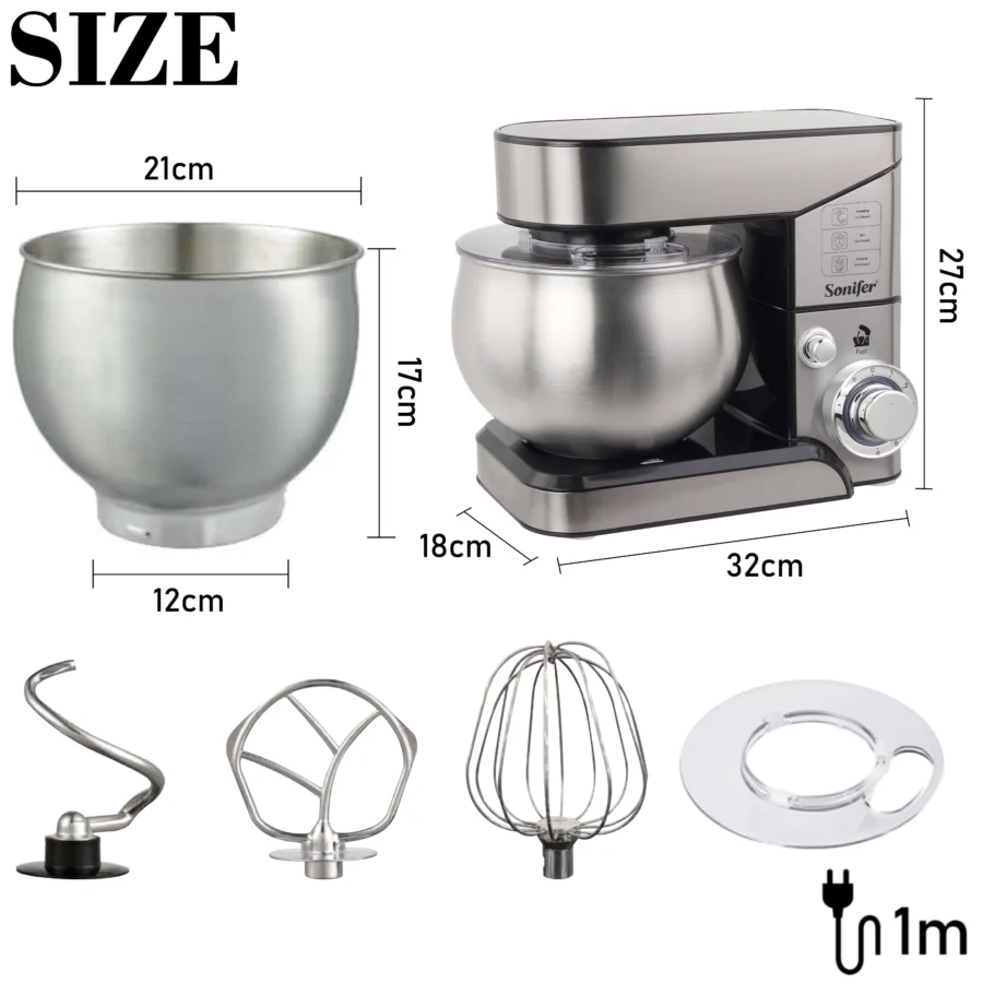 Sonifer 5L Stand Mixer with Stainless Steel Bowl for Baking and Food Preparation - Image 6