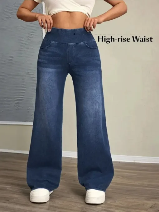 High Stretch Loose Straight-Leg Jeans with Elastic Waist for Women - Image 5