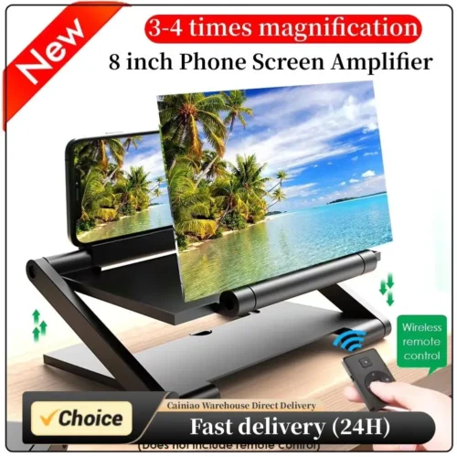 Foldable 8-inch Curved HD Phone Screen Amplifier 3-4x Magnification Anti-Slip Hands-Free Holder Fit 4.0-6.0 Inch Mobile Phones