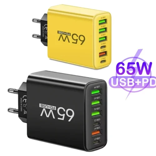 65W 6 Port USB C Fast Charger Station PD QC 3.0 Power Adapter for iPhone 17 1615 Pro Max Samsung S23 Compact Travel Charger