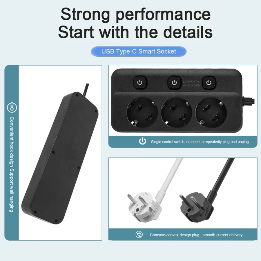 Power Strip EU Plug AC Outlets Multitap Socket Extension Cord Electrical Independent control switch Network Filter Adapter - Image 5