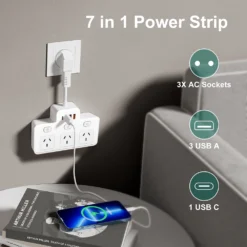 Alternative view of Australia AU Plug Power Strip with Independent Switch and USB C Ports for Home and Office Use