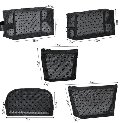 Transparent Mesh Makeup Bag with Heart Design for Portable Cosmetic Storage for Women - Image 6