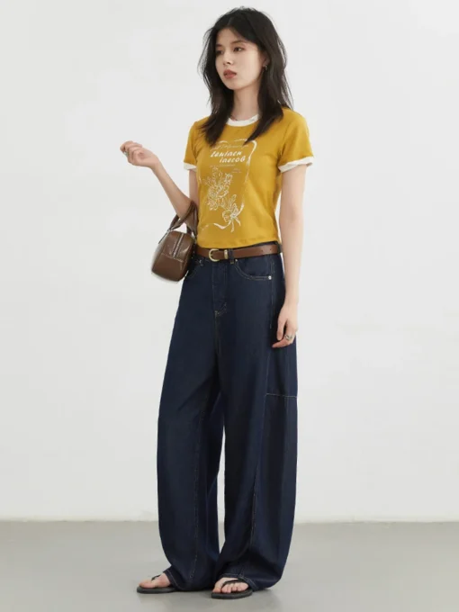 Wide Leg Denim Pants with High Waist Design for Women - Image 6