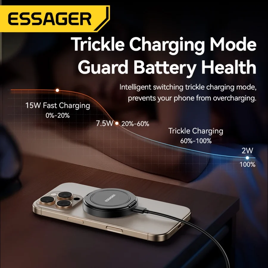 Essager Magnetic 15W Wireless Charger Fast Charging Pad Stand for iPhone 15 14 Airpods USB To Typec Phone Chargers Dock Station - Image 6