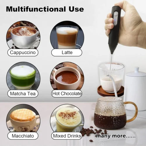Alternative view of Electric Handheld Milk Frother and Egg Beater – Portable 3-Speed USB Blender for Coffee and Food Mixing