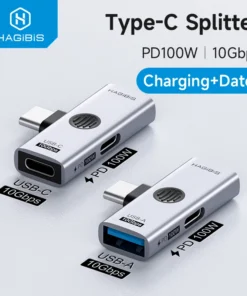 Hagibis Dual USB C Adapter 1 in 2 Out Splitter with 100W Charging Port USB C to Headphone OTG Converter for iPad iPhone Macbook