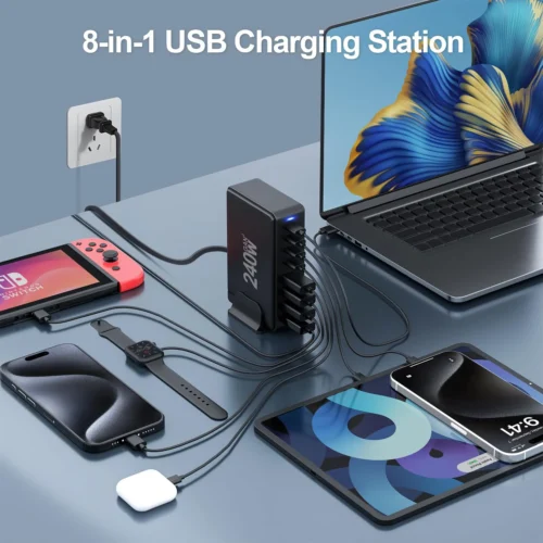 Alternative view of 240W fast charging block, 6-port charging station suitable for iPhone/iPad/MacBook, 4C2A PD GaN charger box, USB tower hub, 5-fo