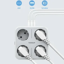 Alternative view of Power Strip with AC Outlets and USB Ports for Home and Office Use