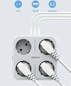 Alternative view of TESSAN EU Plug Power Strip with AC Outlets and USB Charging Ports Multiple Wall Socket Adapter for Home Office enchufe múltiple