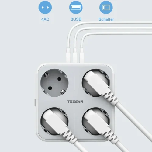 Alternative view of TESSAN EU Plug Power Strip with AC Outlets and USB Charging Ports Multiple Wall Socket Adapter for Home Office enchufe múltiple