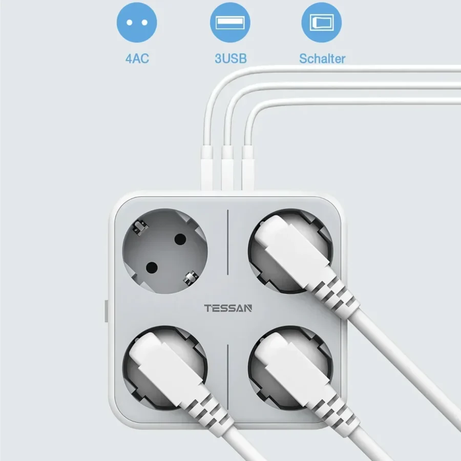 TESSAN EU Plug Power Strip with AC Outlets and USB Charging Ports Multiple Wall Socket Adapter for Home Office enchufe múltiple - Image 2
