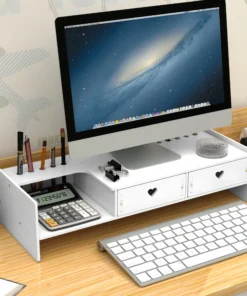 Alternative view of Desktop Monitor Stand with Drawer Storage and Elevated Base for Office Organization