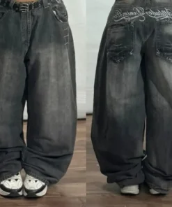 Vintage Washed Baggy Jeans for Women - High Waist Wide Leg Y2K Style