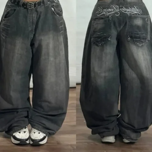 Vintage Washed Baggy Jeans for Women - High Waist Wide Leg Y2K Style