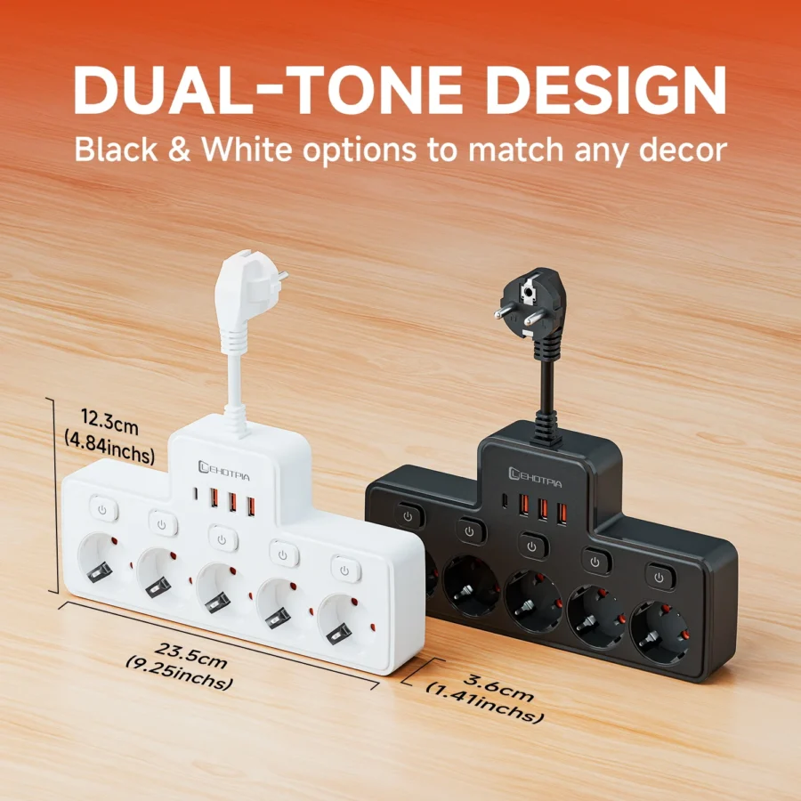 2500W EU AC Plug Power Strip Independent Switch Wall Mounted European Standard Plug Socket Network Filter With USB C Charging - Image 6