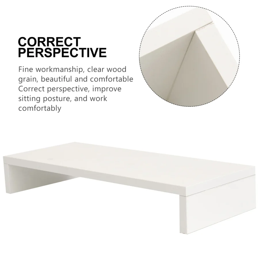 1pc Monitor Stand Riser White Computer Shelf Storage Rack Display Holder Screen Elevated Solid Wood Smooth Capacity - Image 6