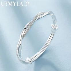 Adjustable Sterling Silver Weave Bangle Bracelet for Women