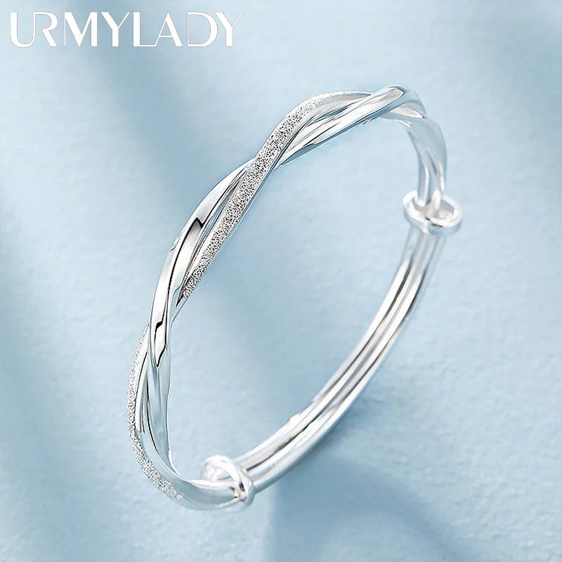 Adjustable Sterling Silver Weave Bangle Bracelet for Women
