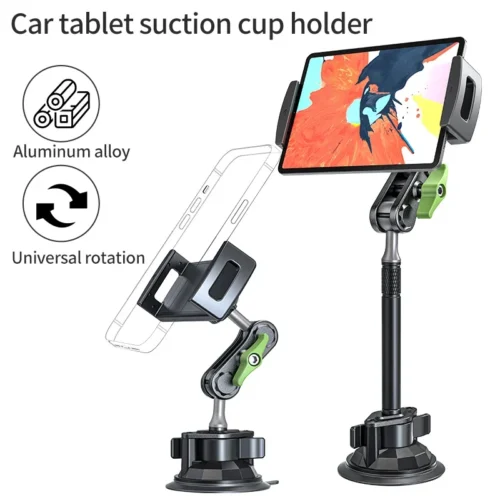 Aluminum Alloy Adjustable Tablet Stand with 360° Rotation and Suction Cup Mount for 4-12.9 Inch Devices