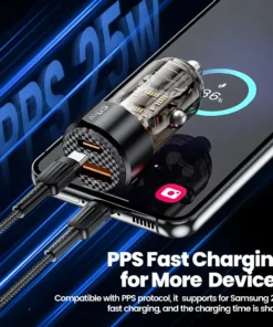 Alternative view of Toocki 60W Car Charger with 30W Quick Charge and Transparent Case for iPhone, Xiaomi, and Samsung