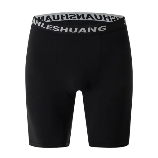 Men's Long Sports Underwear Shorts with Elastic Waist for Running and Fitness in Black and White Plus Size - Image 3
