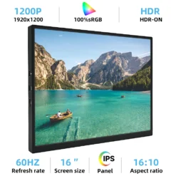 16" Portable IPS Monitor with 100% sRGB and 1200P Resolution for Gaming and Travel