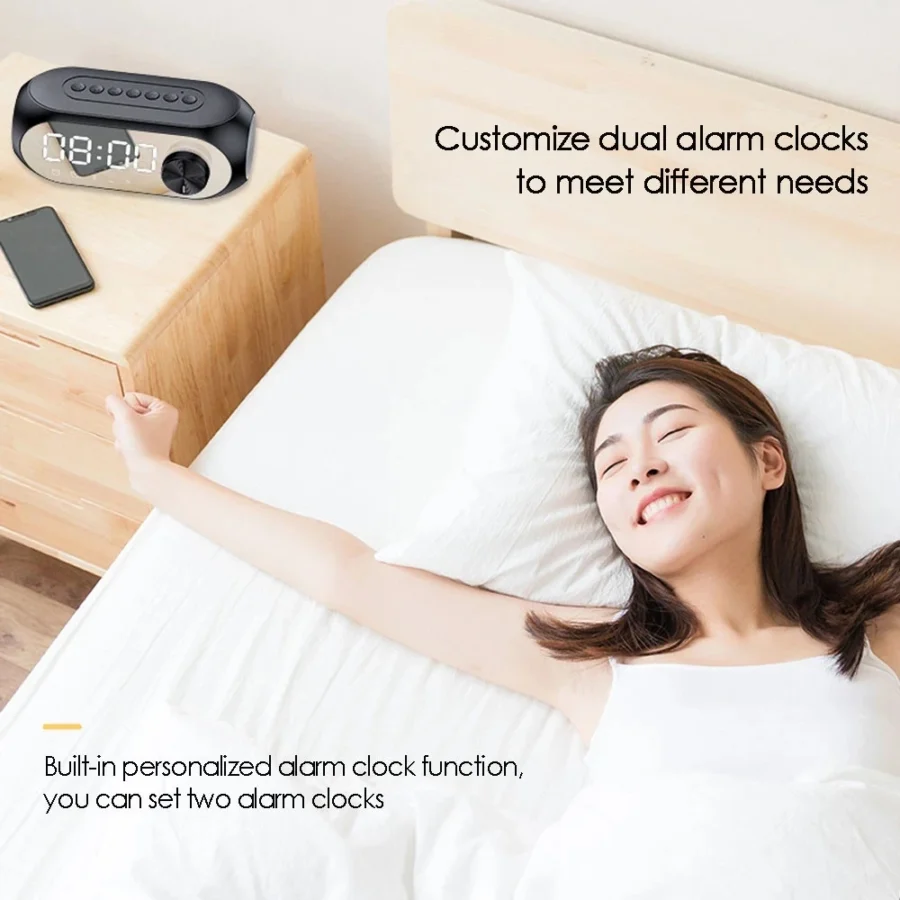 Bluetooth Alarm Clock Radio with Portable Subwoofer and Speaker Lamp - Image 4